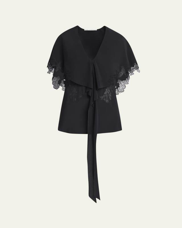 Lace Cape Silk Blouse
